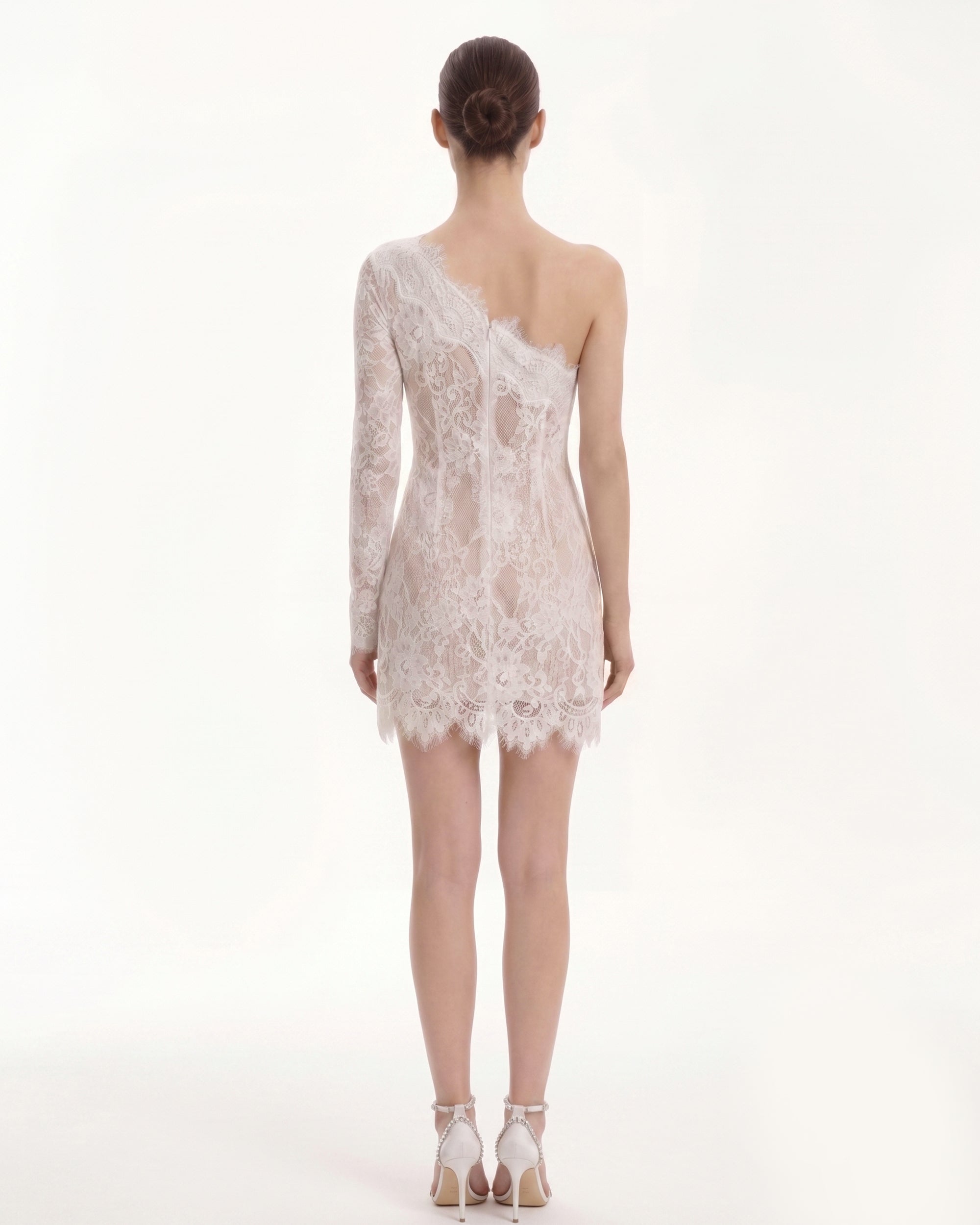 One Shoulder Lace Mini Dress - White