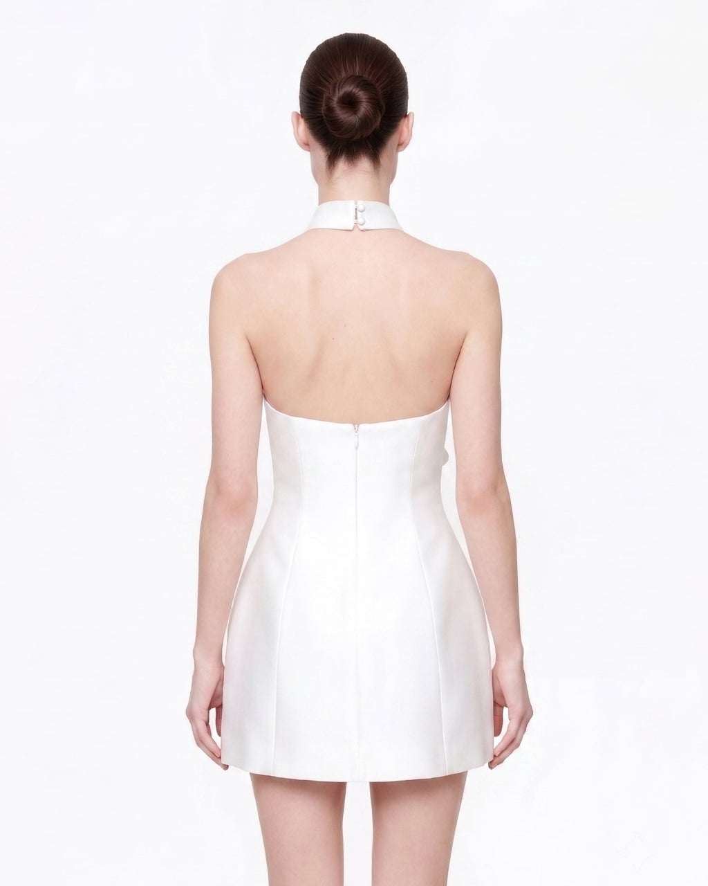 3D Floral Halter Mini Dress - White