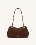 Mireya Faux Suede Chain Shoulder Bag - Dark Brown