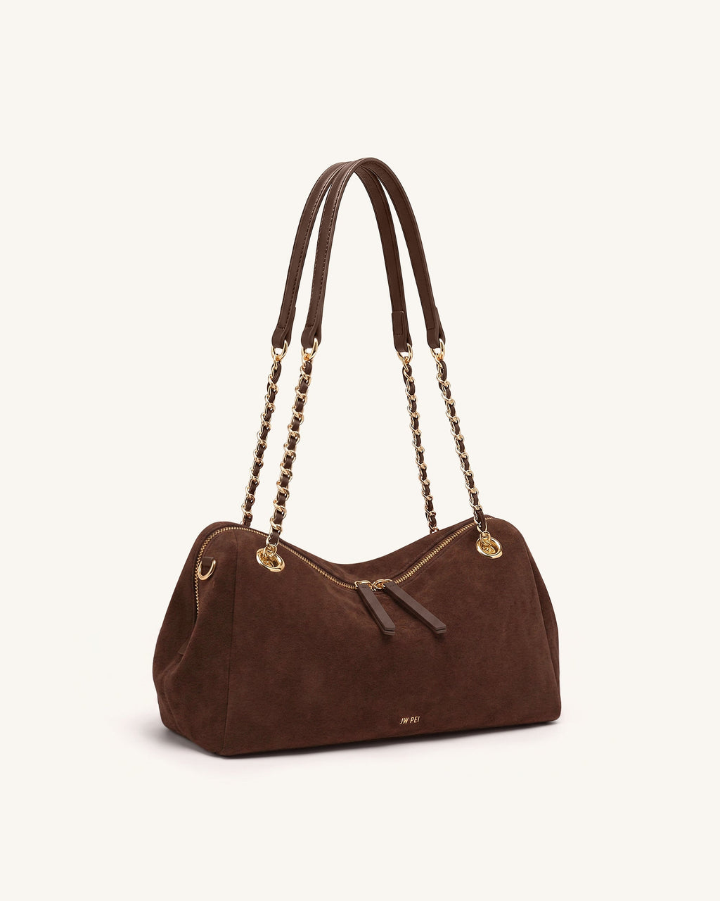 Mireya Faux Suede Chain Shoulder Bag - Dark Brown