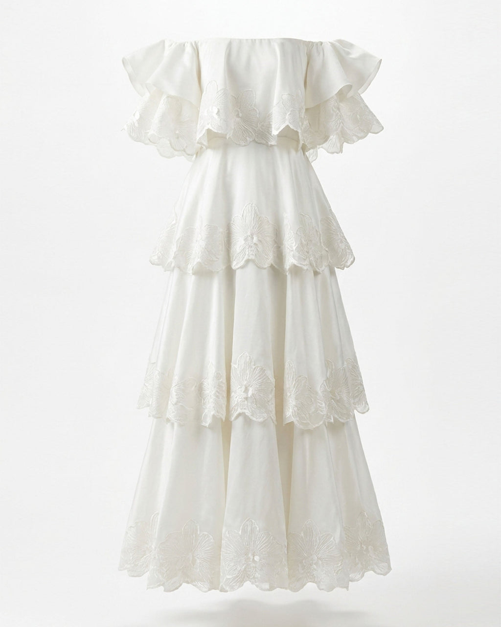 Orchid Embroidered Tiered Off-Shoulder Maxi Dress - White