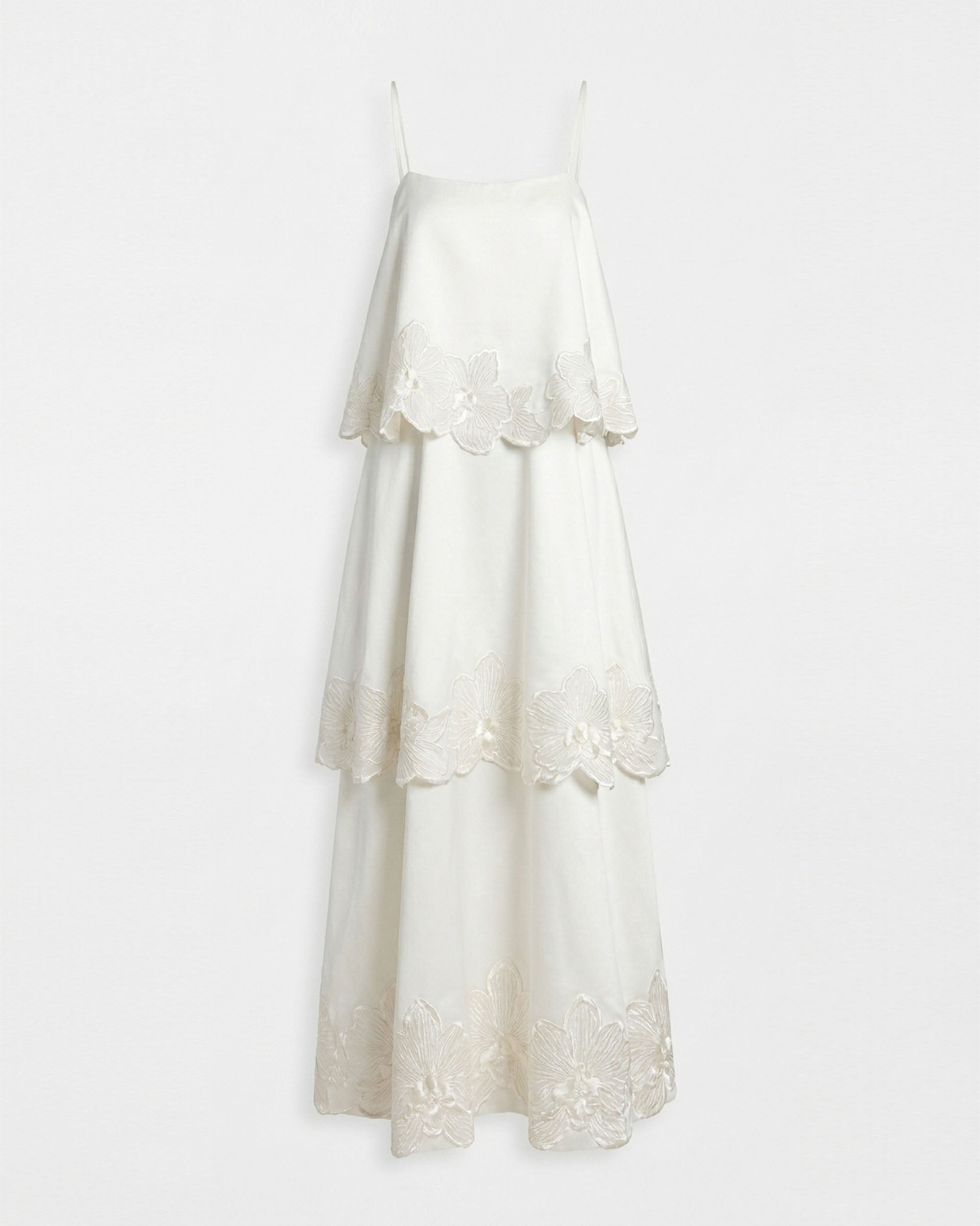 Orchid Embroidered Tiered Maxi Dress - White