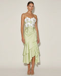 Orchid Embellished Cascade Ruffle Dress - Light Green