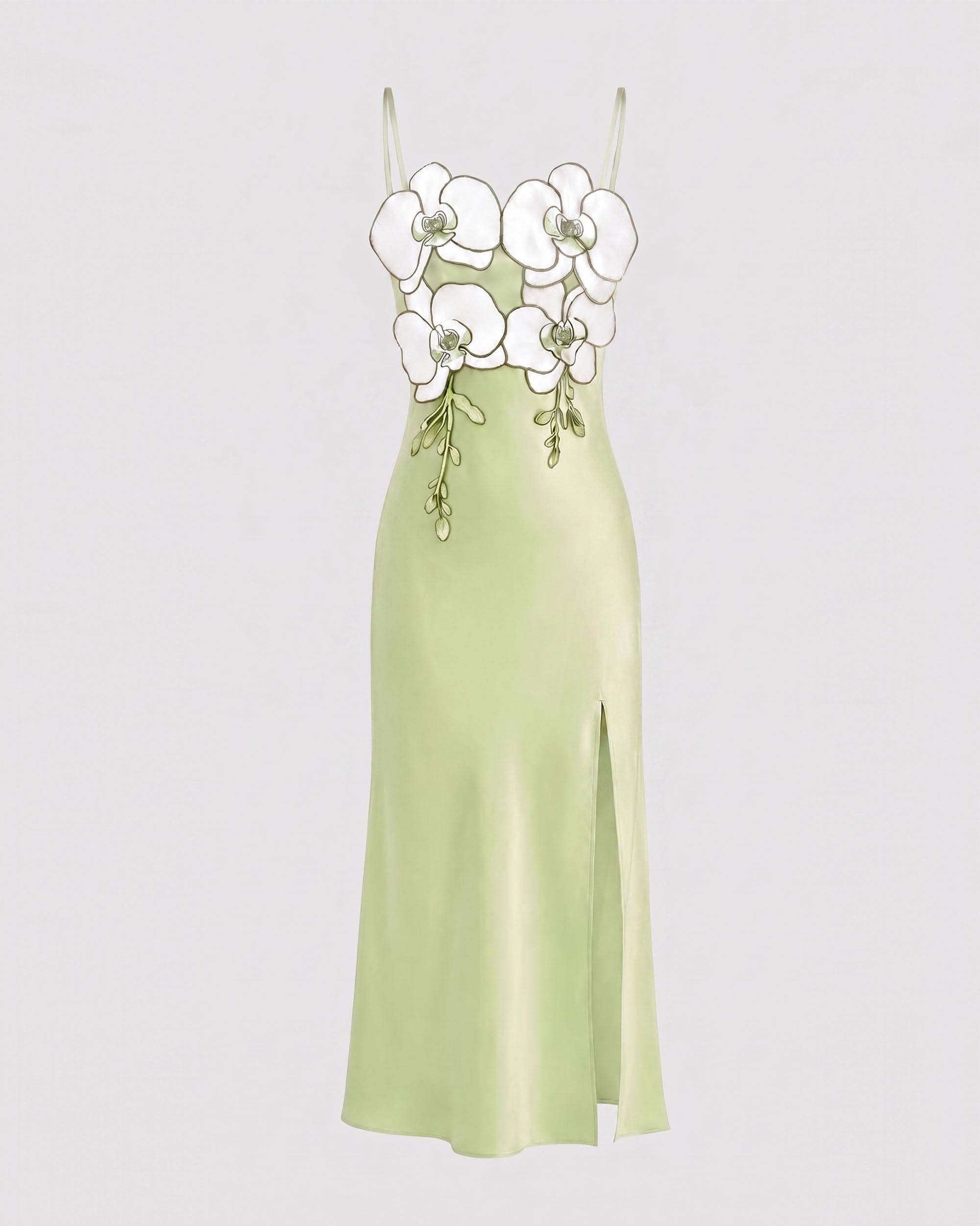Orchid Embellished Slit Slip Dress - Light Green