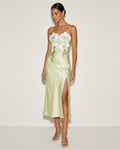 Orchid Embellished Slit Slip Dress - Light Green