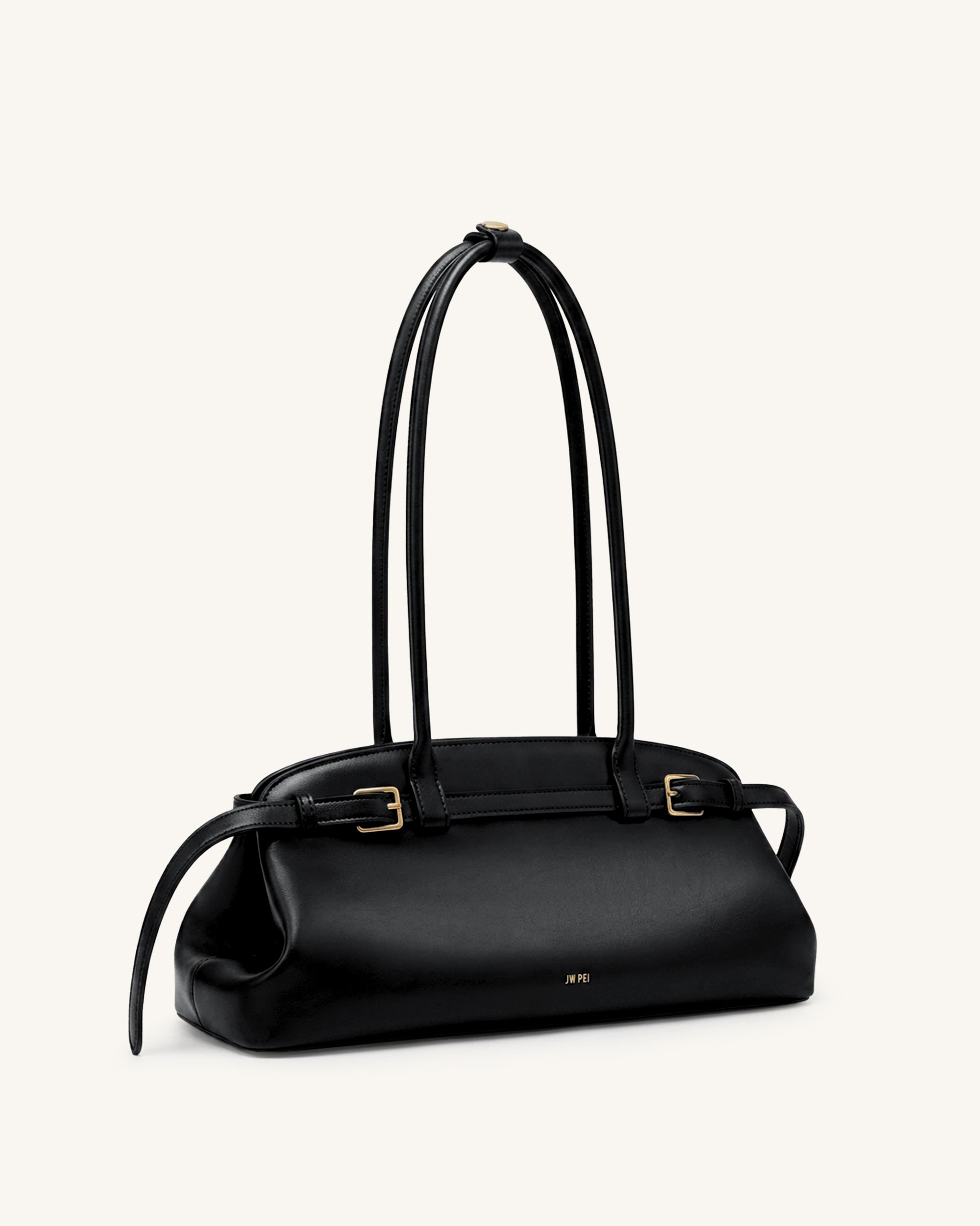 Arden Belt Detail East-West Shoulder Bag - Black