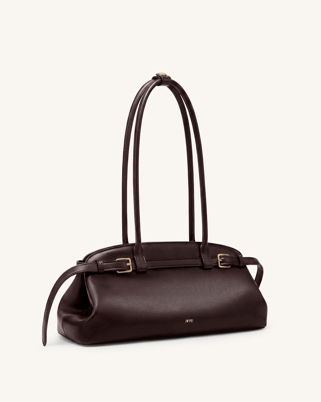 Arden Belt Detail East-West Shoulder Bag - Dark Brown