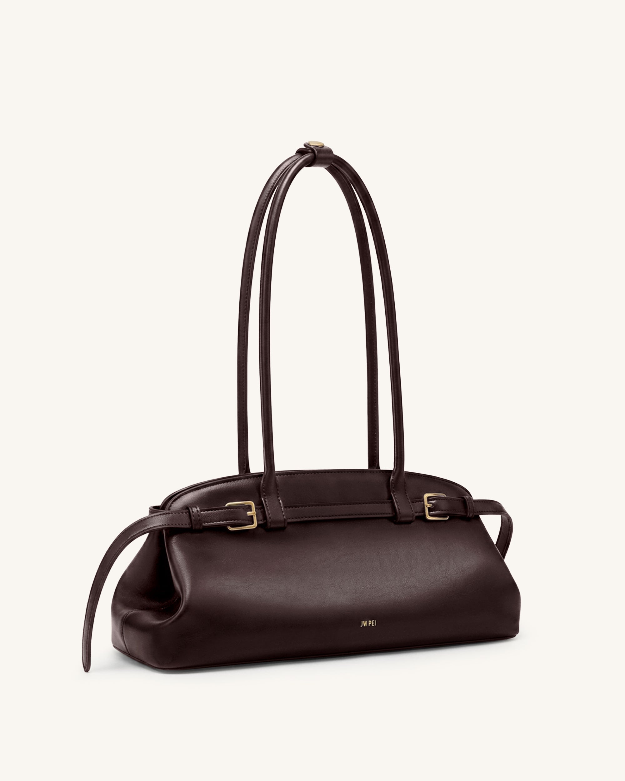 Arden Belt Detail East-West Shoulder Bag - Dark Brown