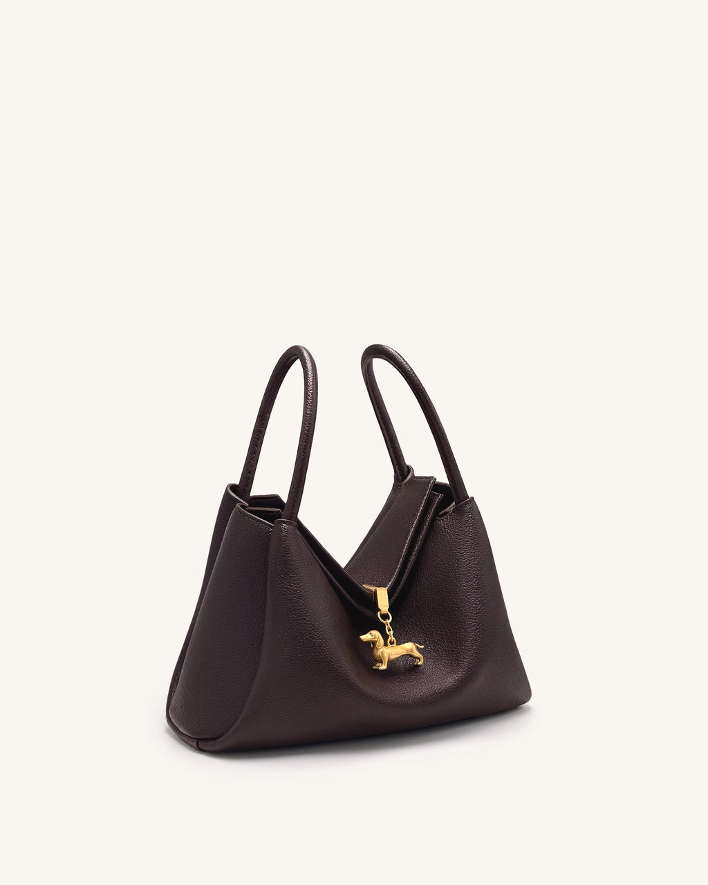 Maelle Dachshund Charm Double Handle Bag - Dark Brown