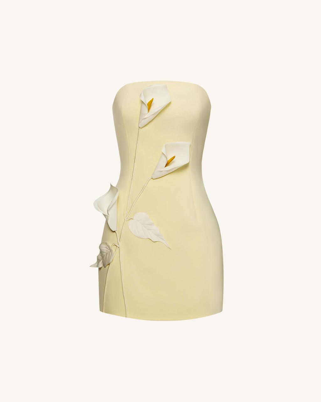 Strapless Floral Appliqué Dress - Yellow