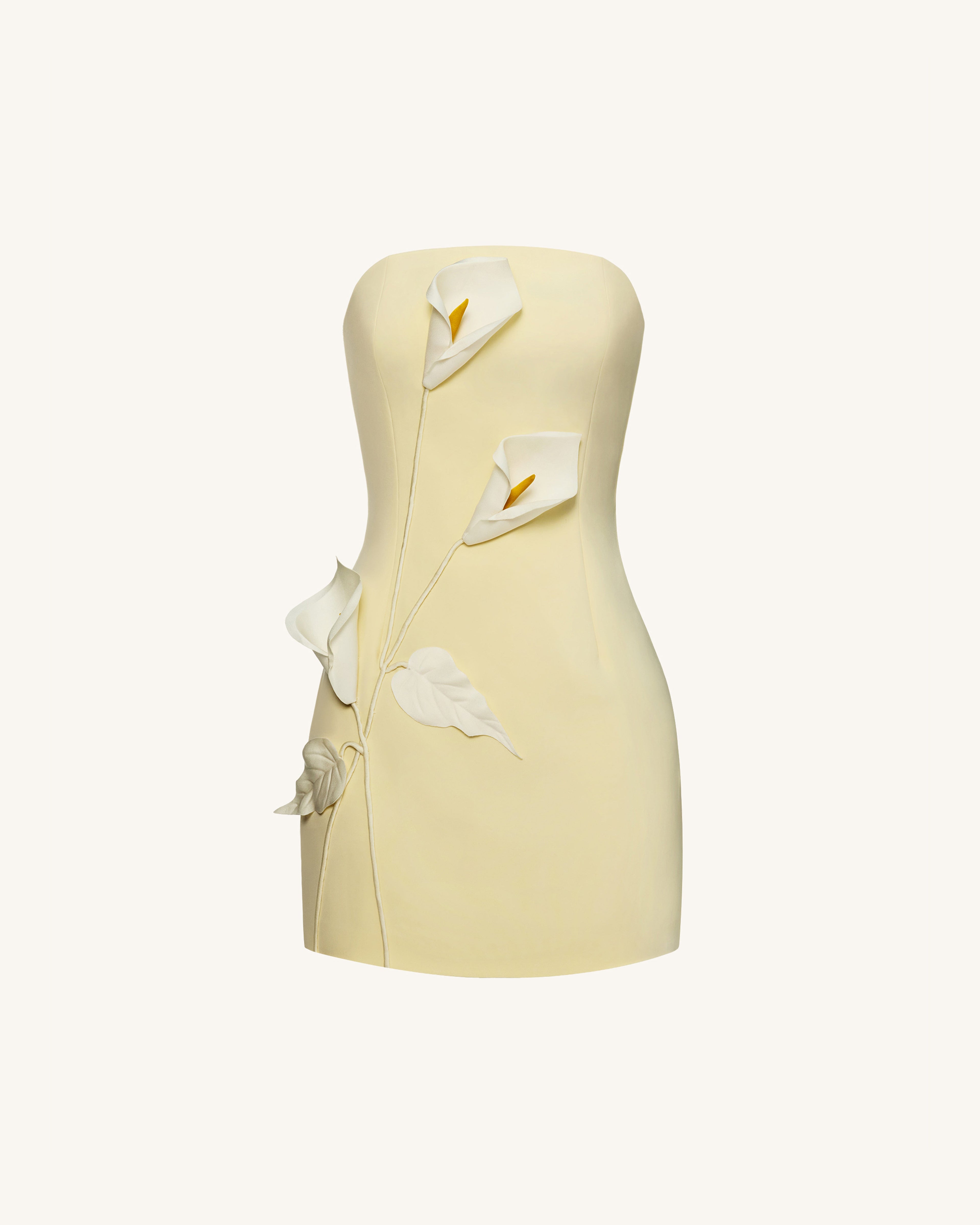 Strapless Floral Appliqué Dress - Yellow