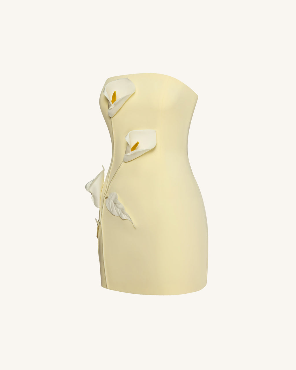Strapless Floral Appliqué Dress - Yellow