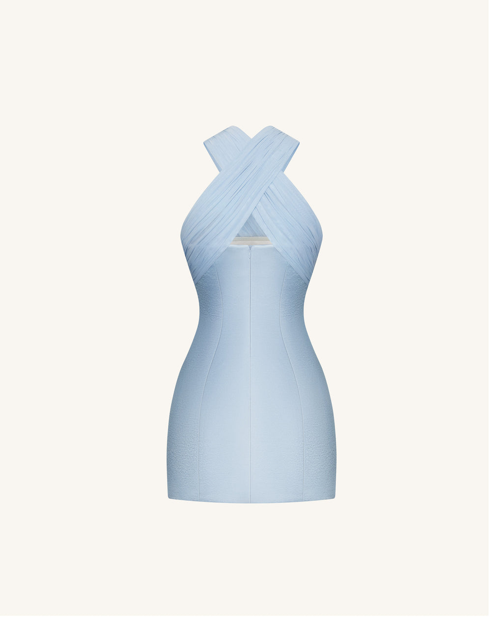 Satin Mini Dress with Tulle Cross-Halter - Blue