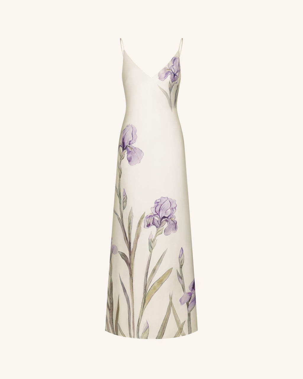 Iris Motif Satin Slip Gown - White
