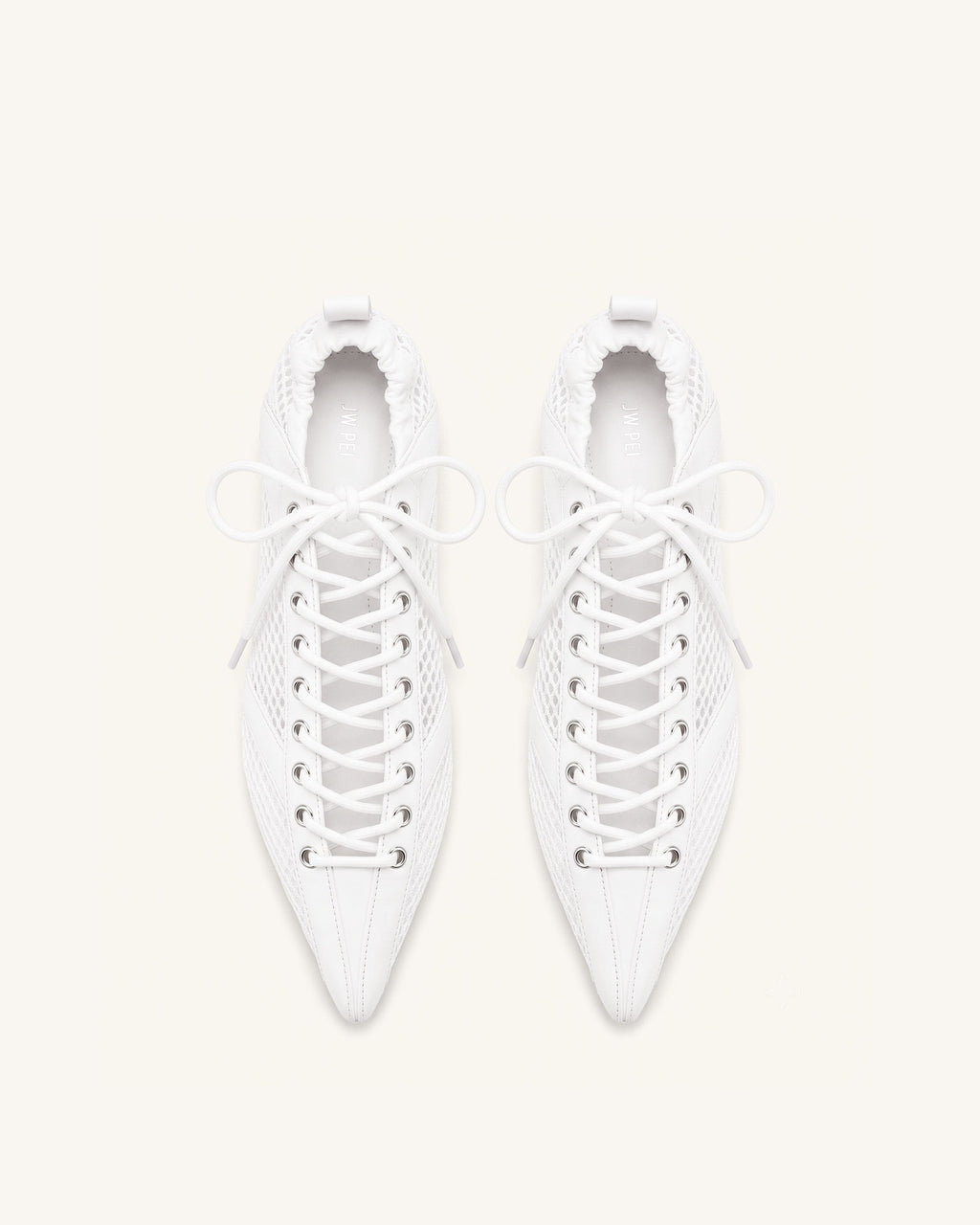 Ava Lace-Up Mesh Flats - White