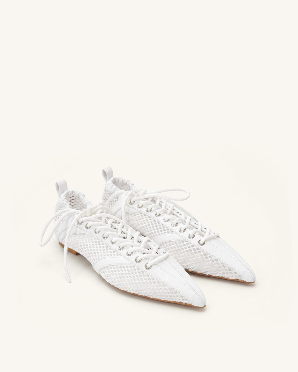 Ava Lace-Up Mesh Flats - White