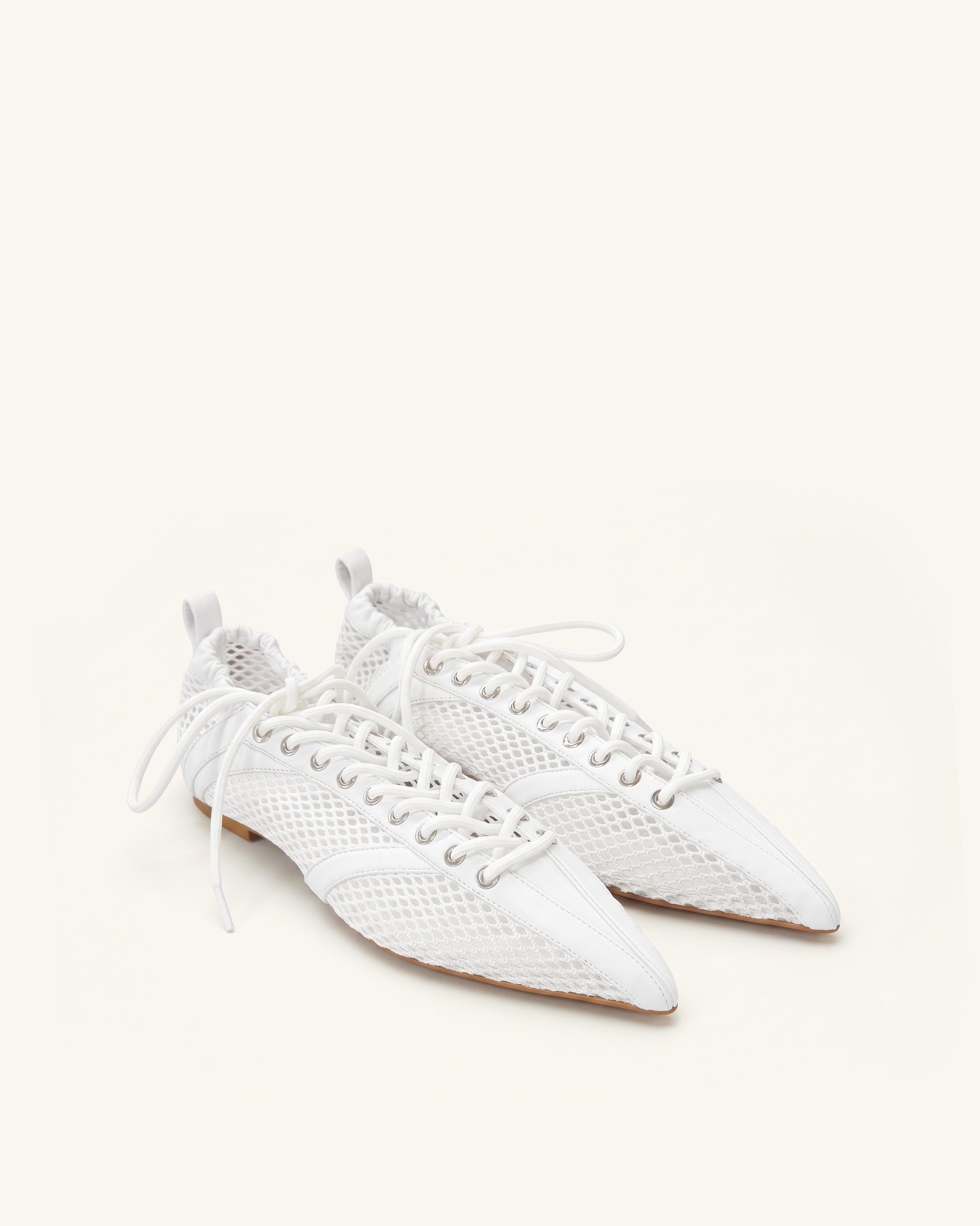 Ava Lace-Up Mesh Flats - White