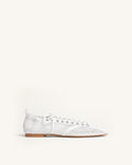 Ava Lace-Up Mesh Flats - White