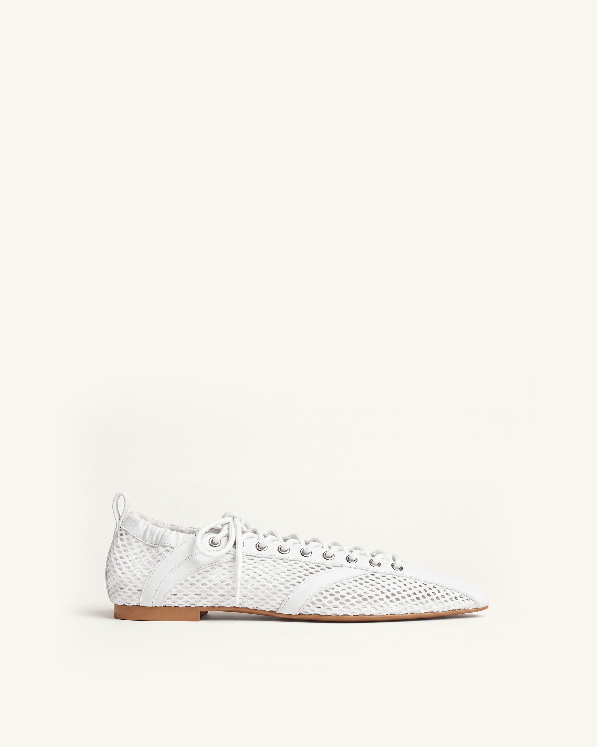 Ava Lace-Up Mesh Flats - White