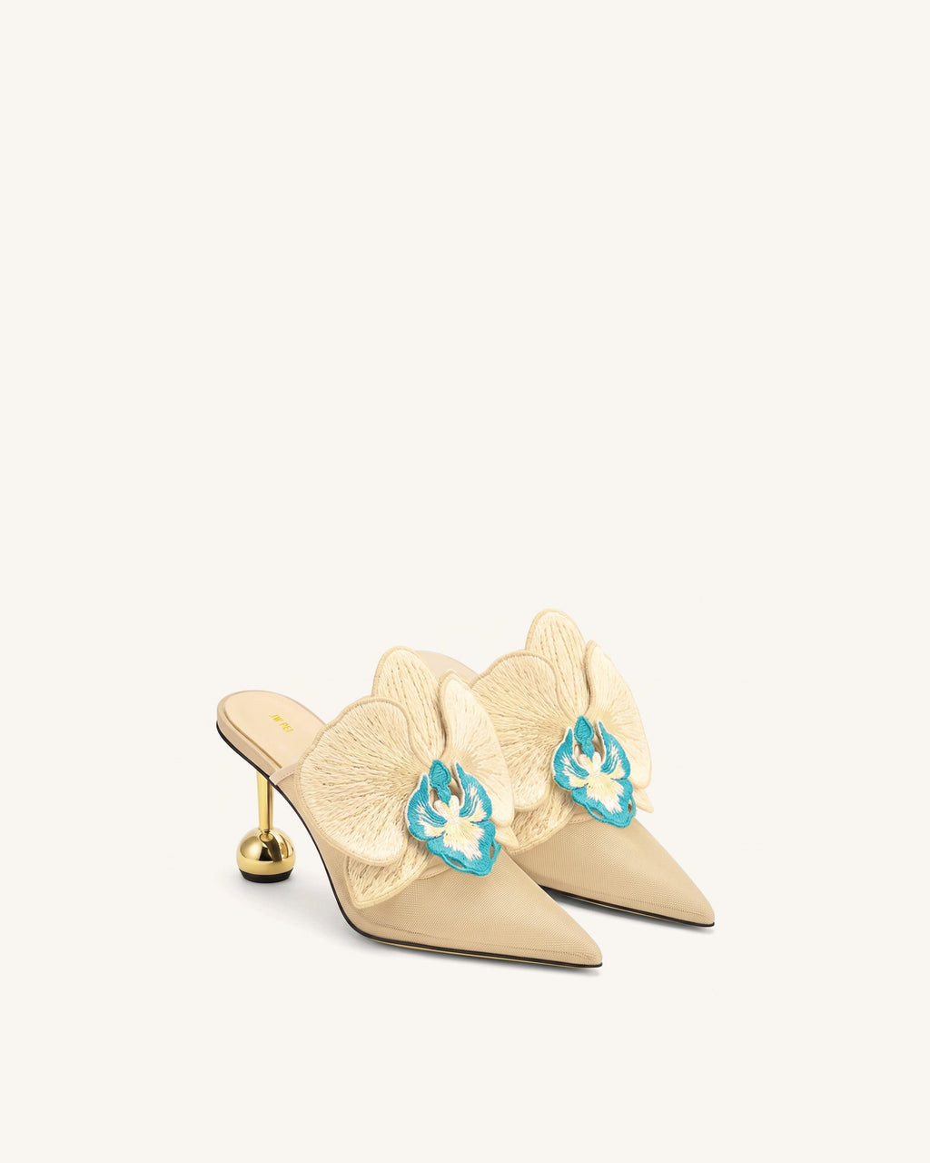 Sofia Orchid Sphere Heel Mules - Beige