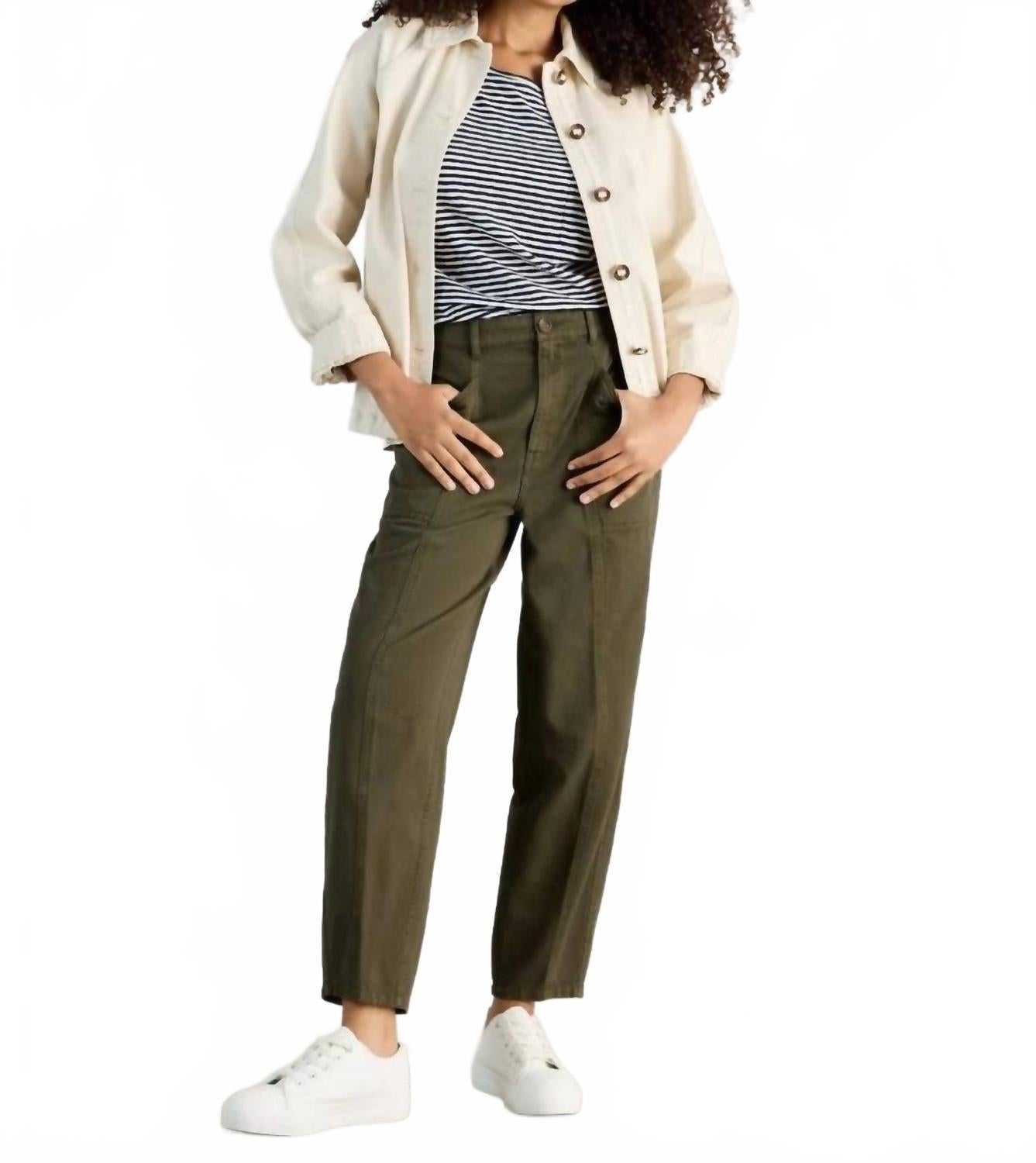 Aubrey Barrel Trousers In Khaki Green