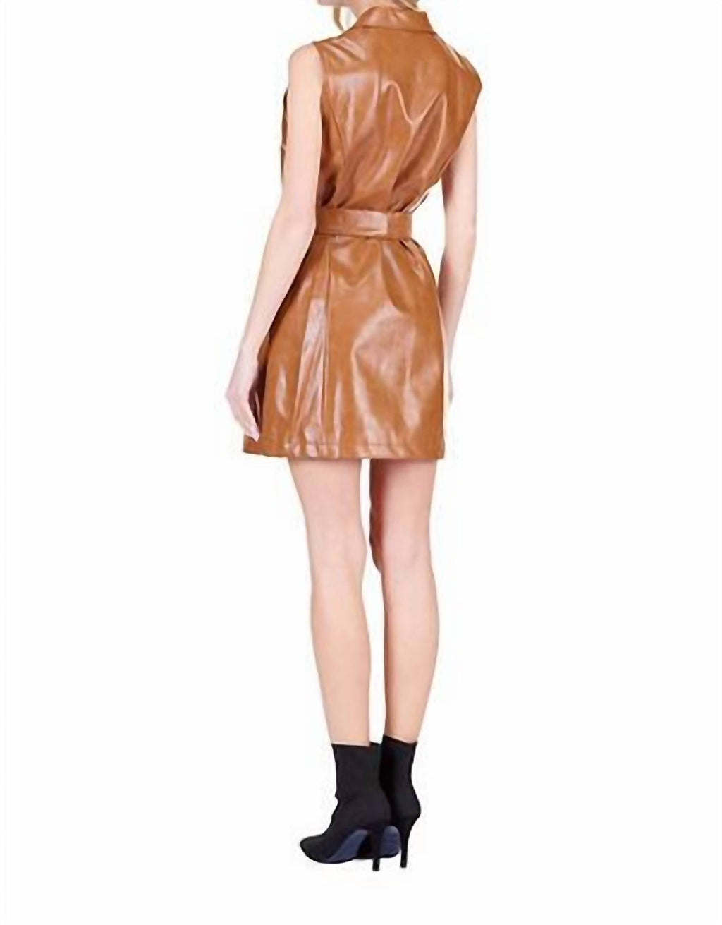 Harper Vegan Leather Dress In Camel