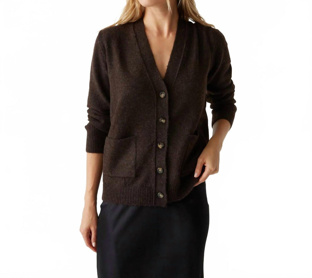 Mariko Long Sleeve Cardigan In Brown