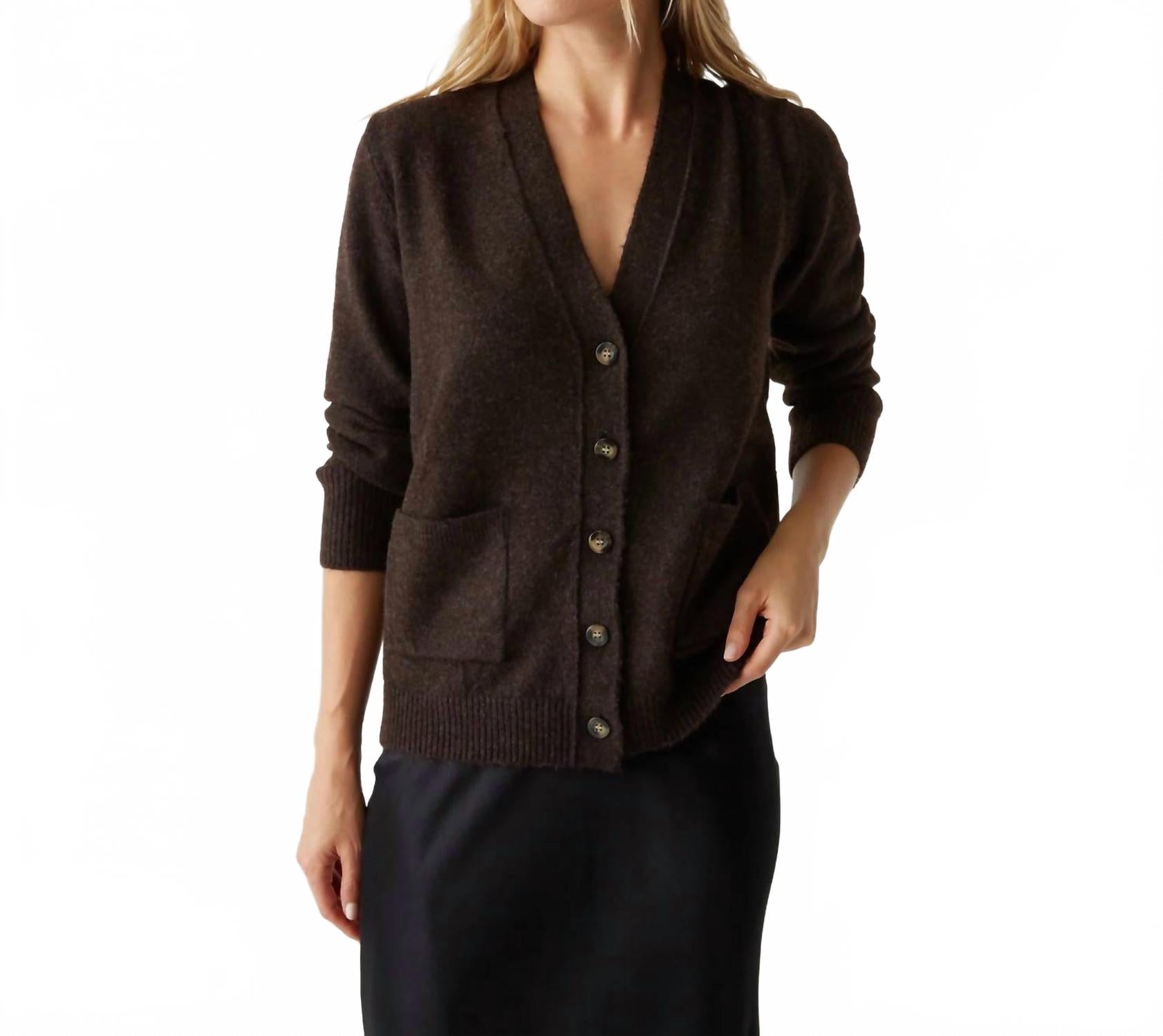 Mariko Long Sleeve Cardigan In Brown