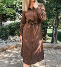 Long Sleeve Shirt Dress In Cocoa