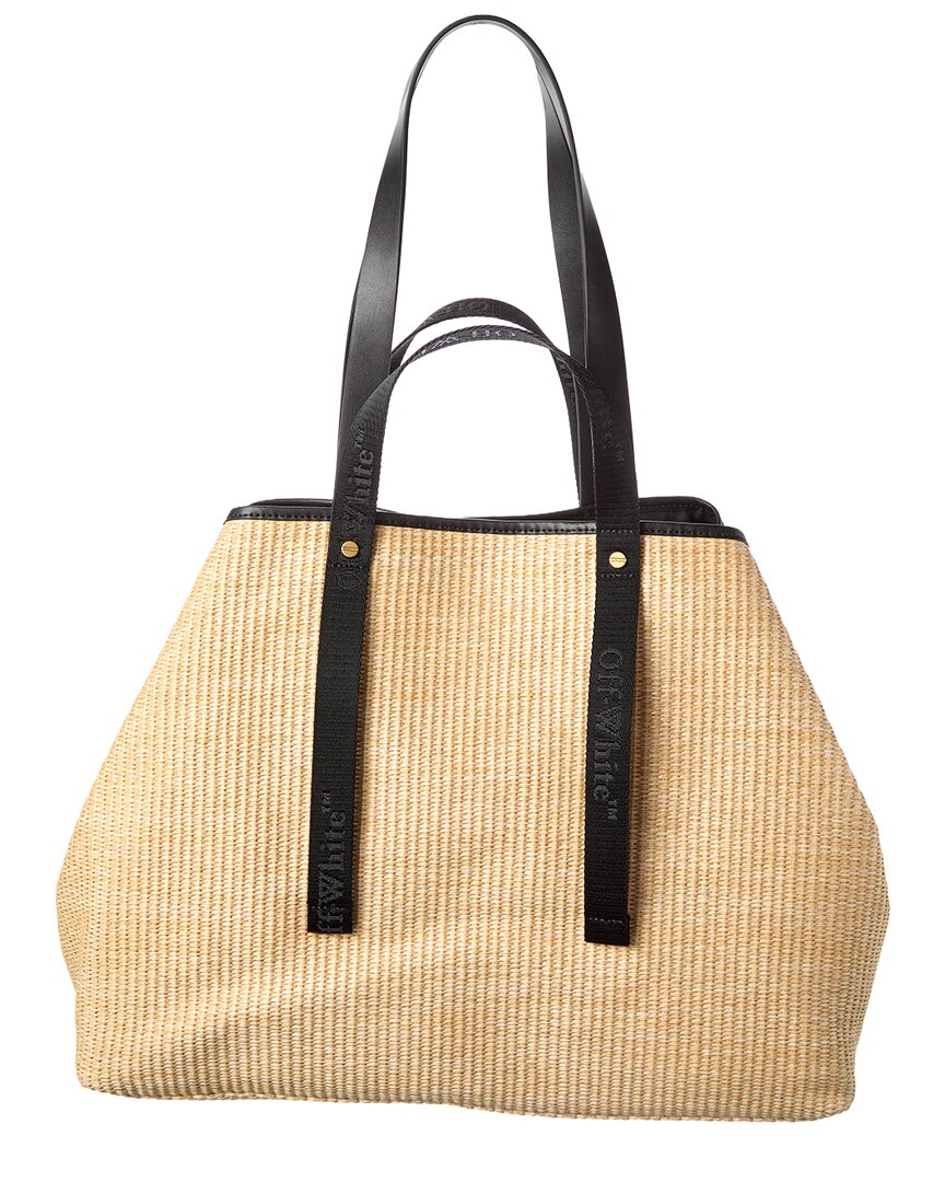 Off-White East West Large Straw & Leather Tote