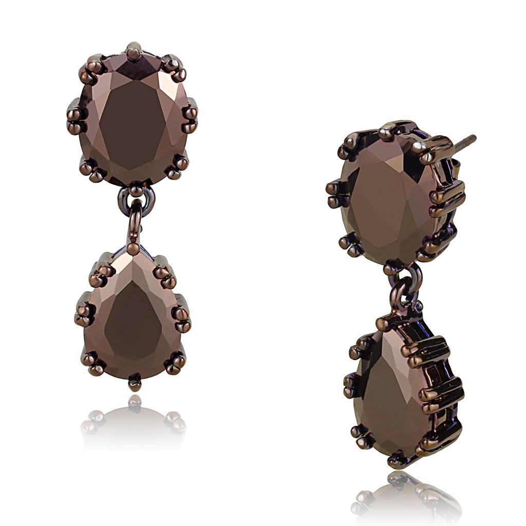 IP Coffee light Brass Earrings with AAA Grade CZ in Light Coffee