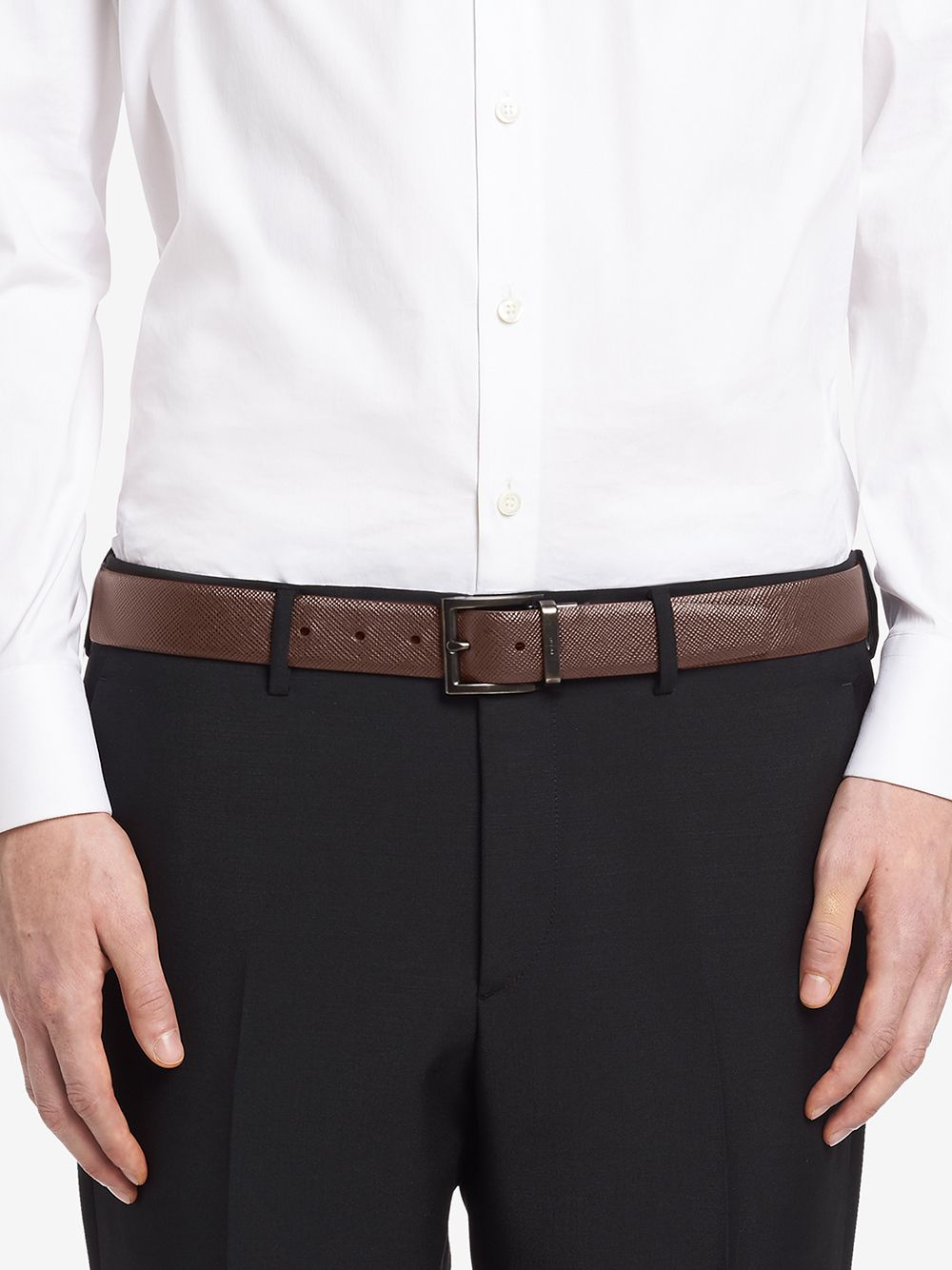 Prada Men Two-Tone Saffiano Leather Reversibile Belt
