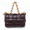 BOTTEGA VENETA BROWN LEATHER PADDED CASSETTE BAG WITH GOLD CHAIN