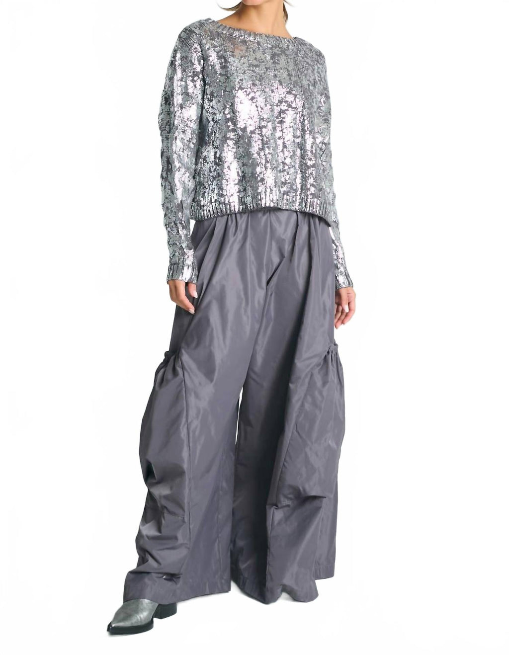 Pima Cotton Mini Foil Cable Crewneck Sweater In Lava/silver