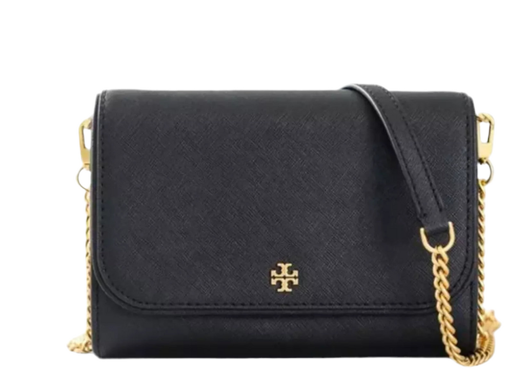 NWT Tory Burch Emerson Chain Wallet/Crossbody Bag Saffiano Leather Black