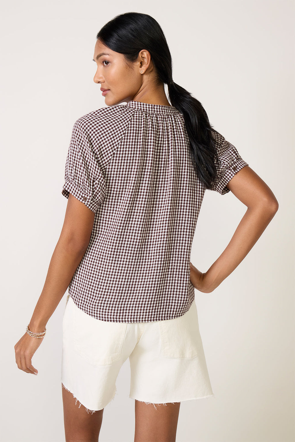 Women's Gingham Raglan Blouse