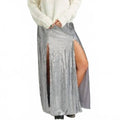 Mick Double Slit Sequin Skirt In Silver