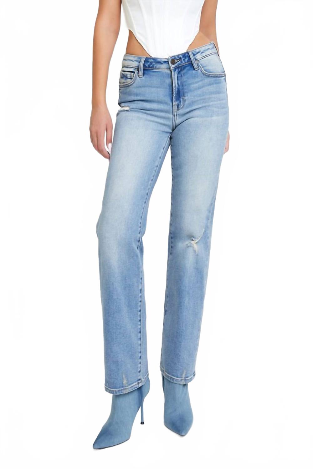 Tracey Mid Rise Straight Jeans In Light Blue