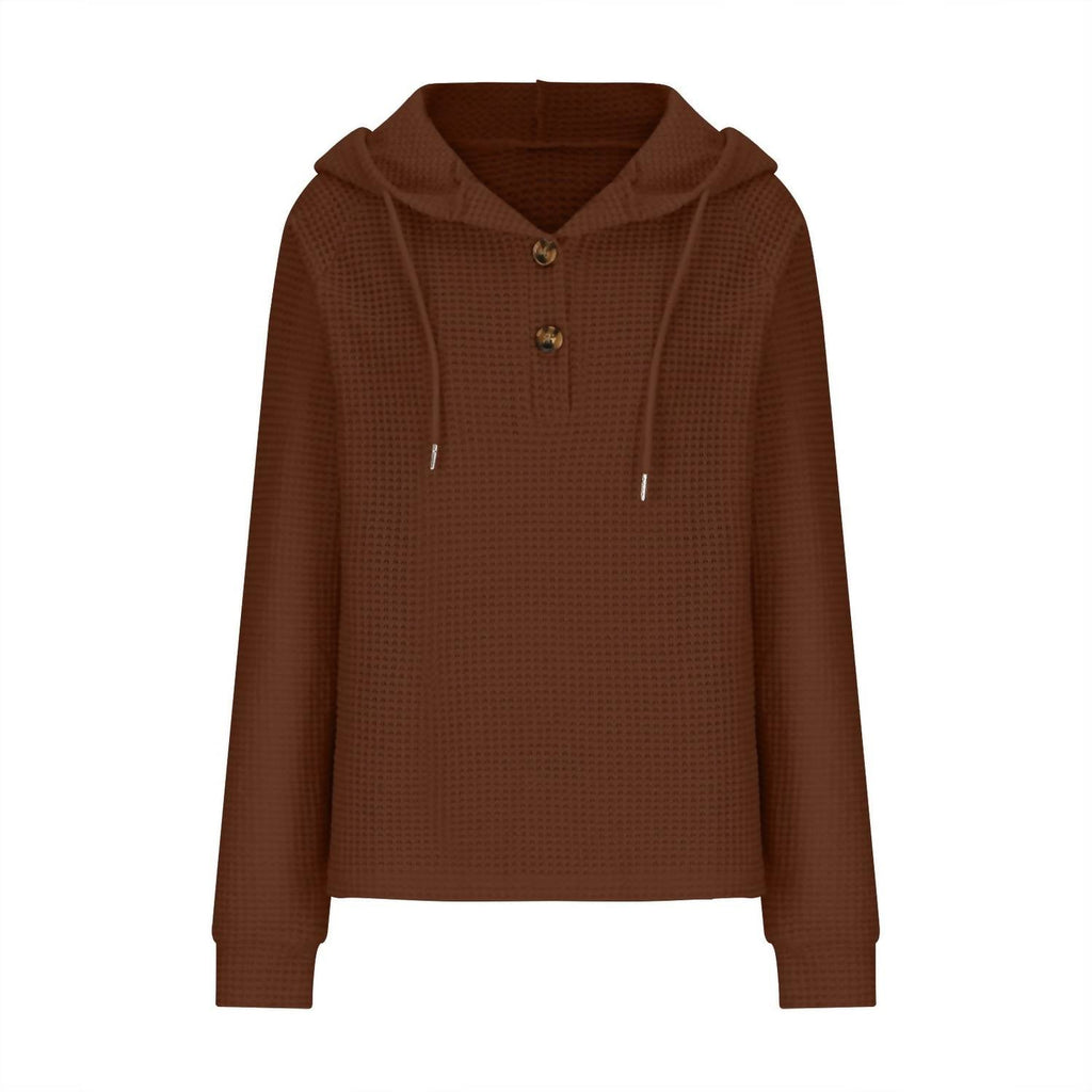 Waffle Button-Up Hoodie Pullover In Caramel
