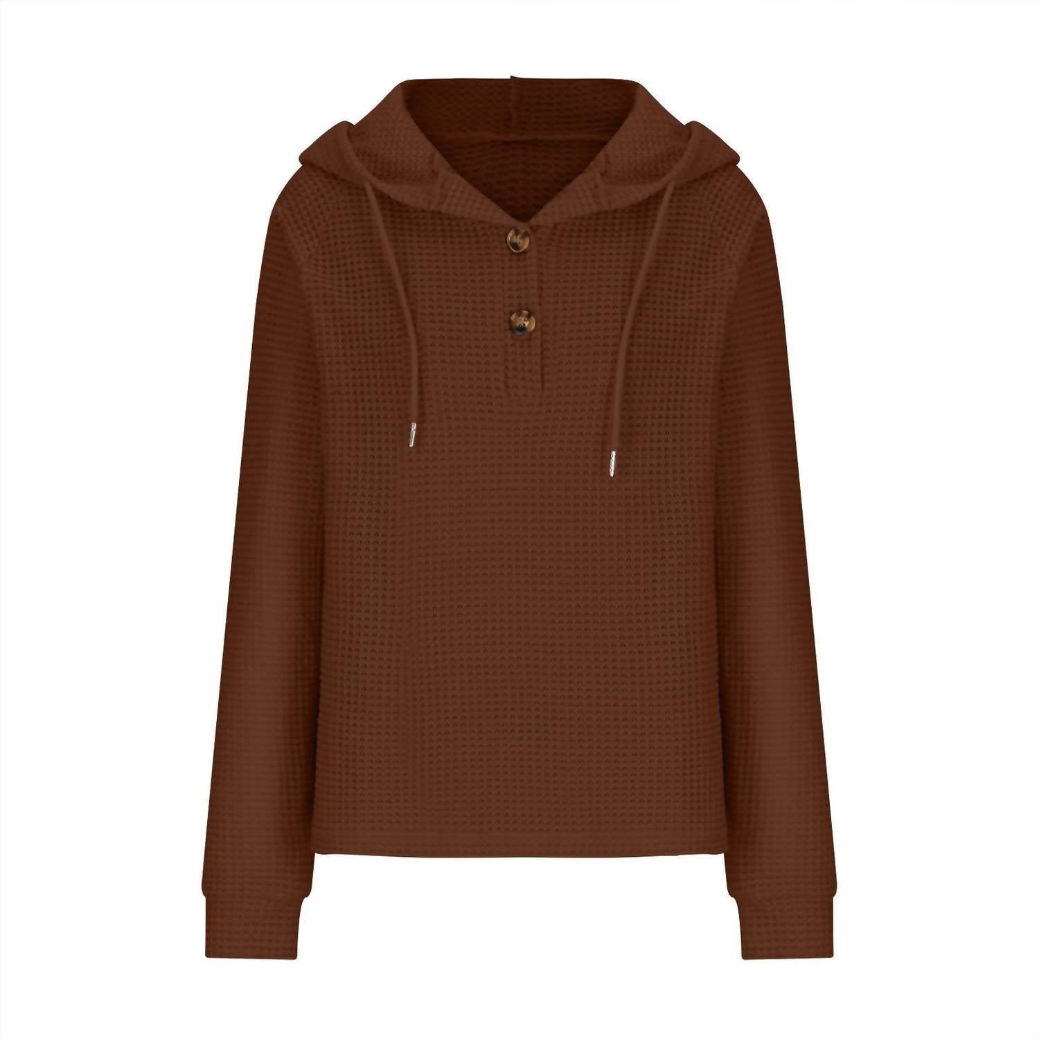 Waffle Button-Up Hoodie Pullover In Caramel