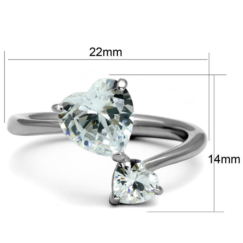 High polished (no plating) Stainless Steel Ring with AAA Grade CZ in Clear