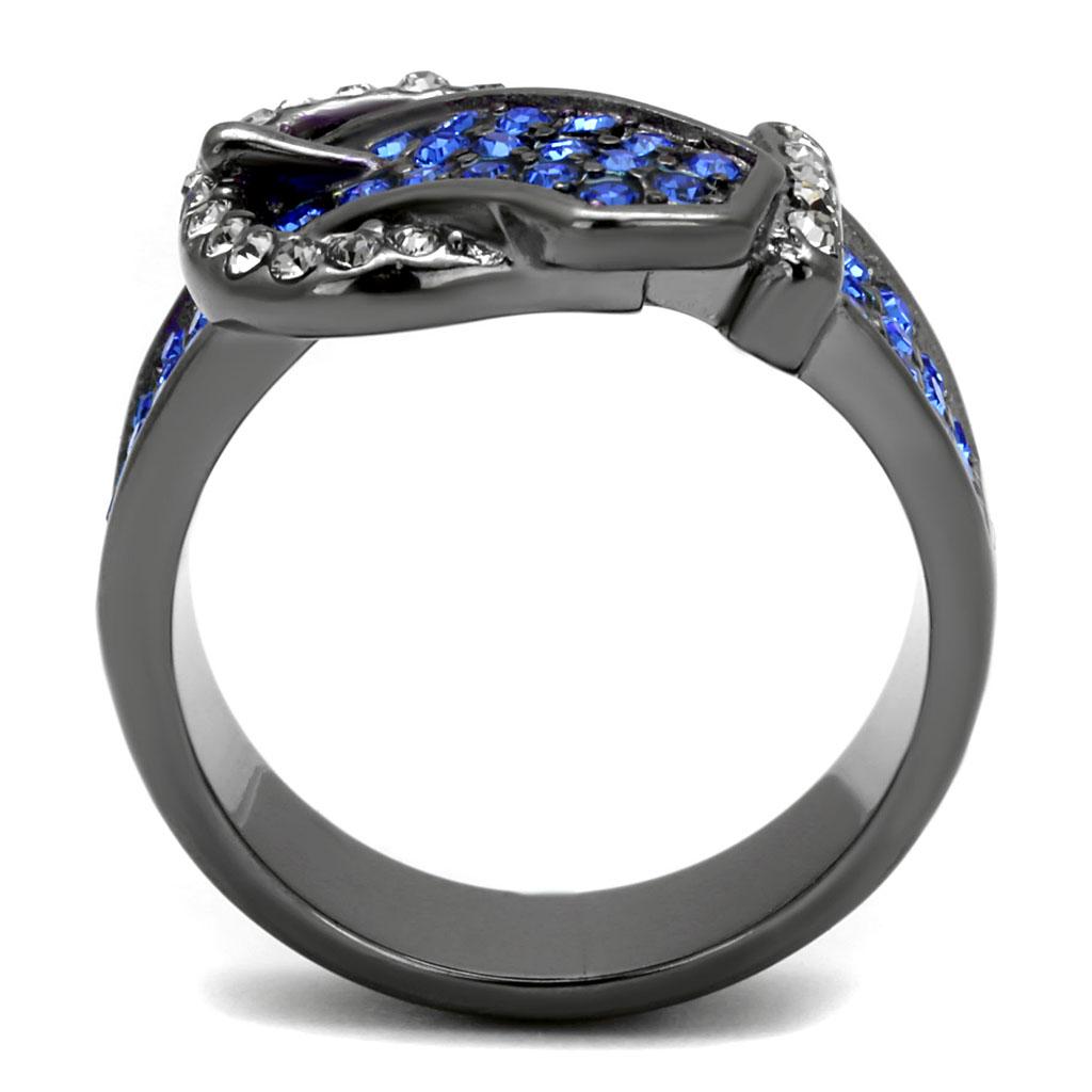 IP Light Black Stainless Steel Ring with Top Grade Crystal in Multi Color