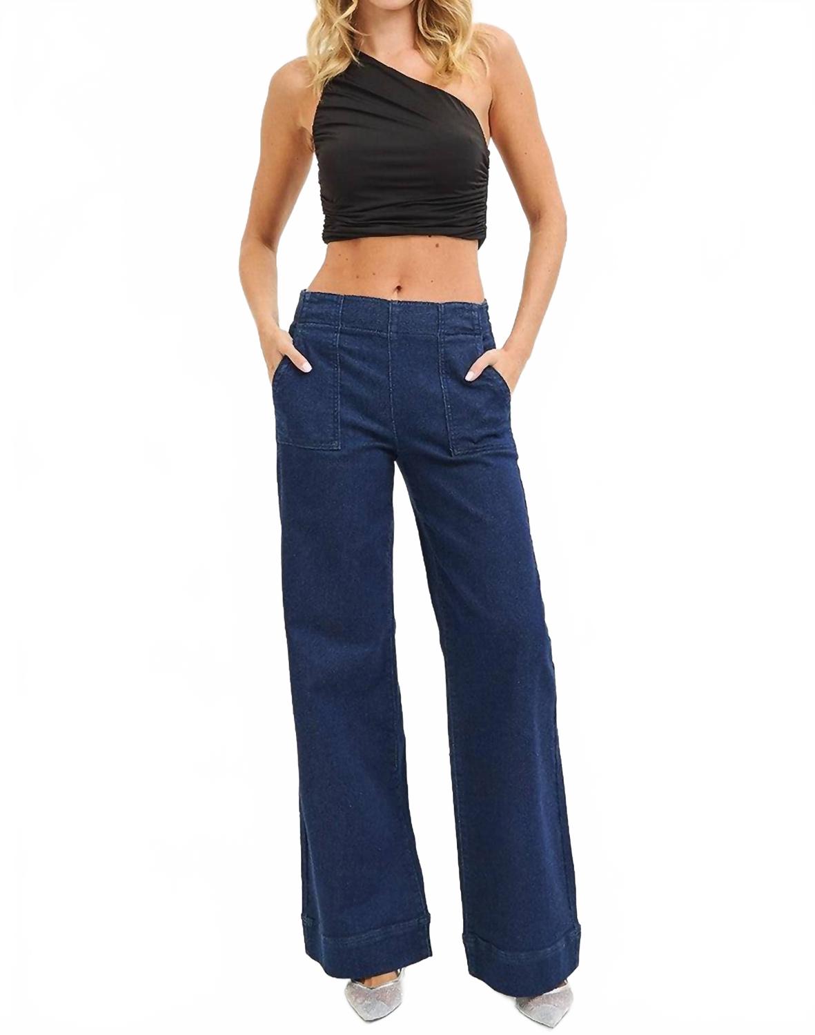 High Rise Elastic Waist Band Jeans In Blue