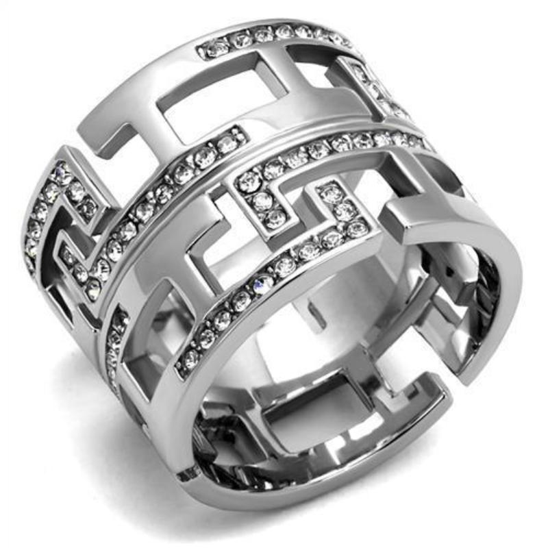 High polished (no plating) Stainless Steel Ring with Top Grade Crystal in Clear