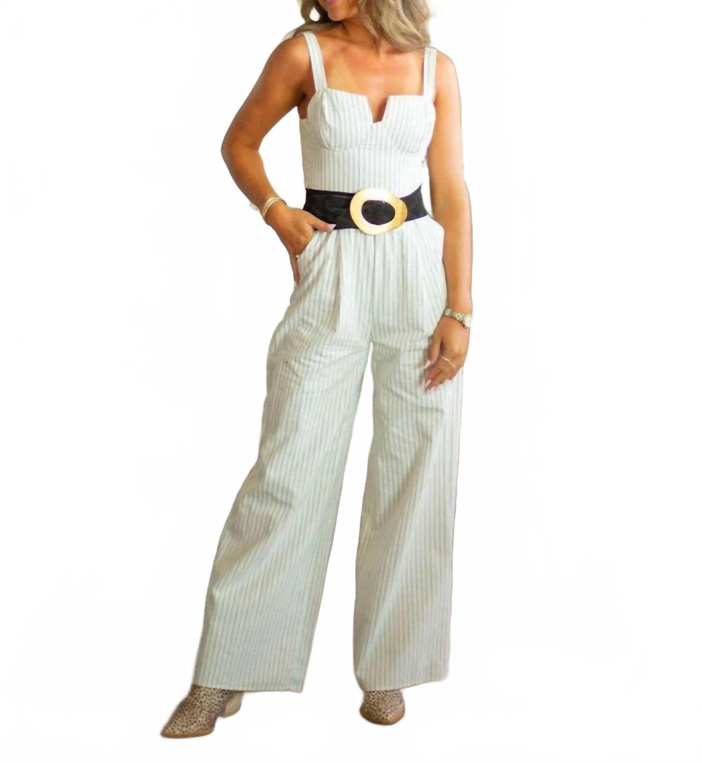 Striped Bustier Jumpsuit In White/black