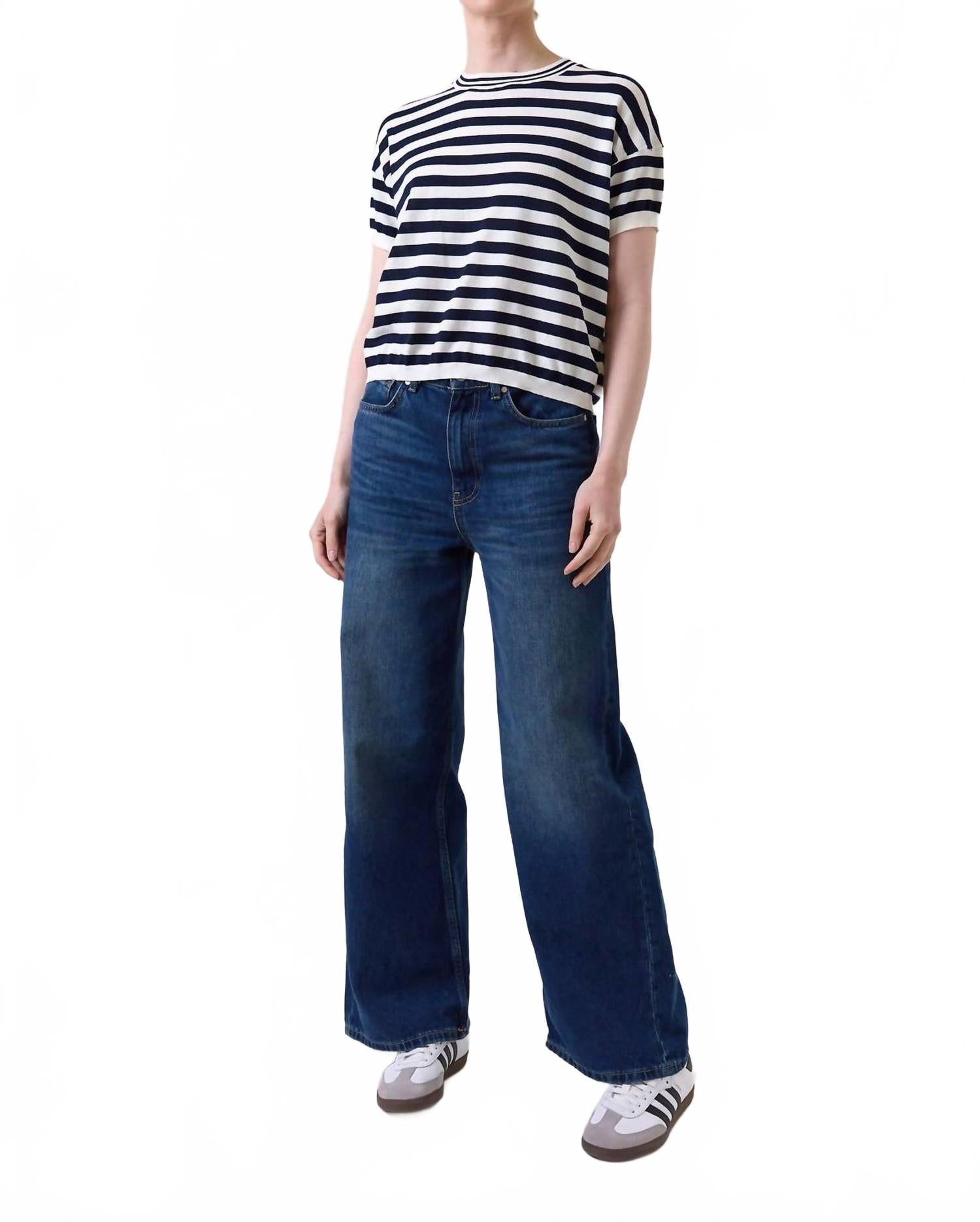 Bree Stripe Boxy Tee In Navy/ivory
