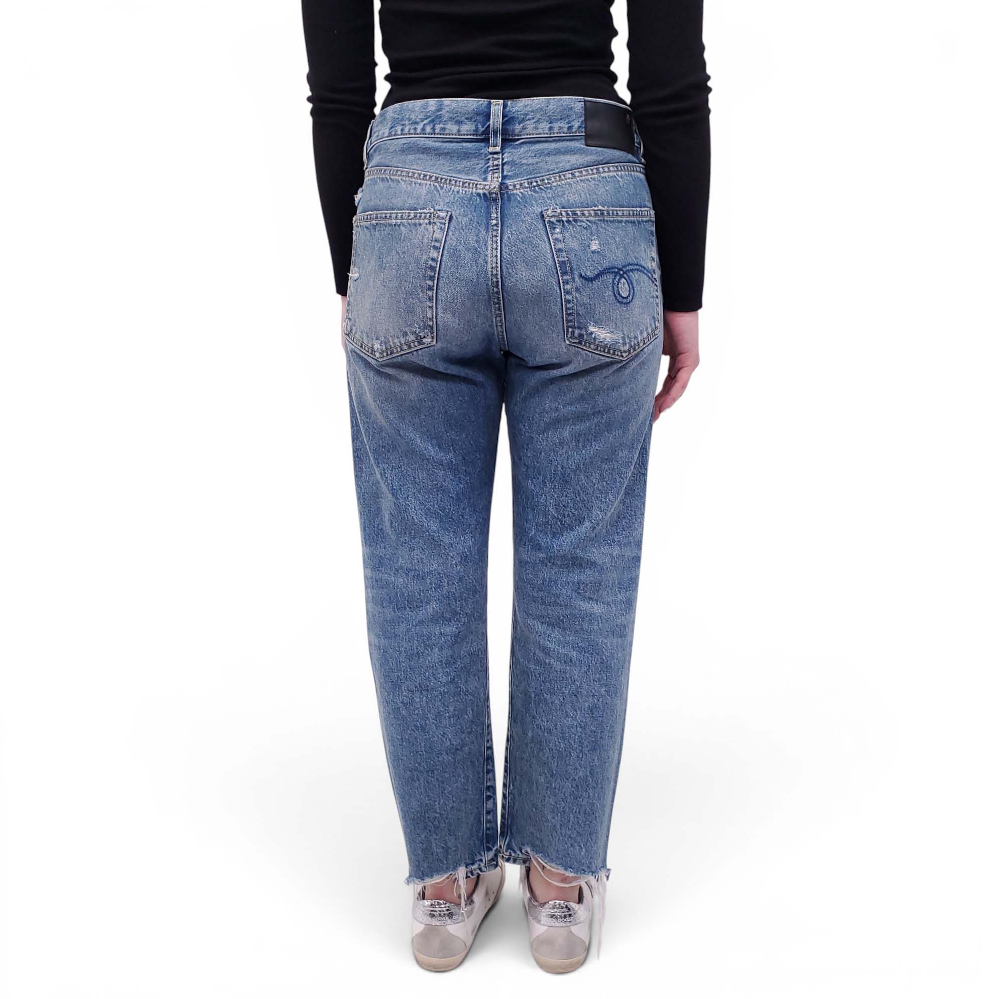 R13 'BOYFRIEND' JEANS WITH DISTRESSED DETAIL - SIZE 26