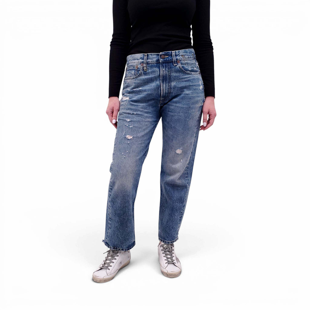 R13 'BOYFRIEND' JEANS WITH DISTRESSED DETAIL - SIZE 26