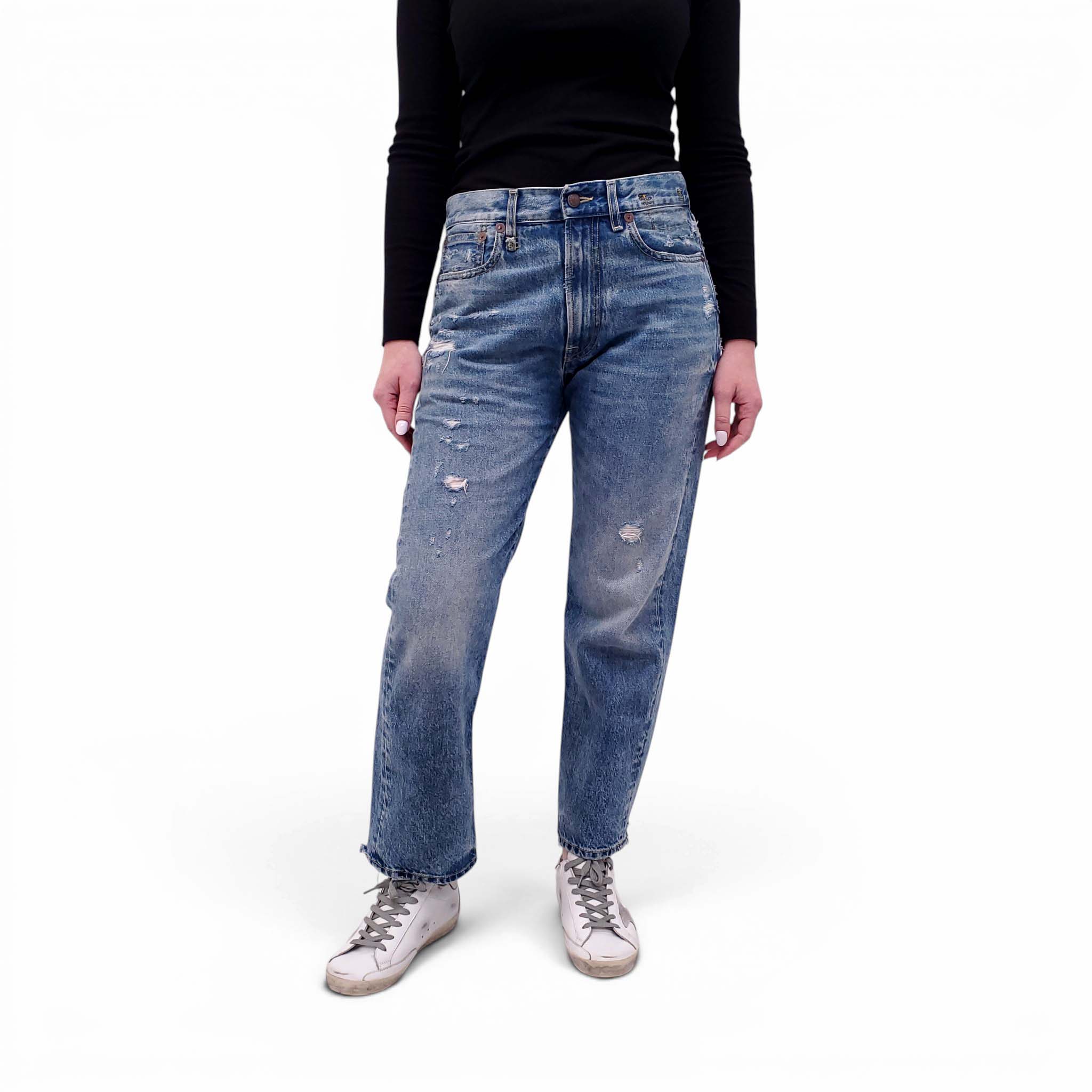 R13 'BOYFRIEND' JEANS WITH DISTRESSED DETAIL - SIZE 26