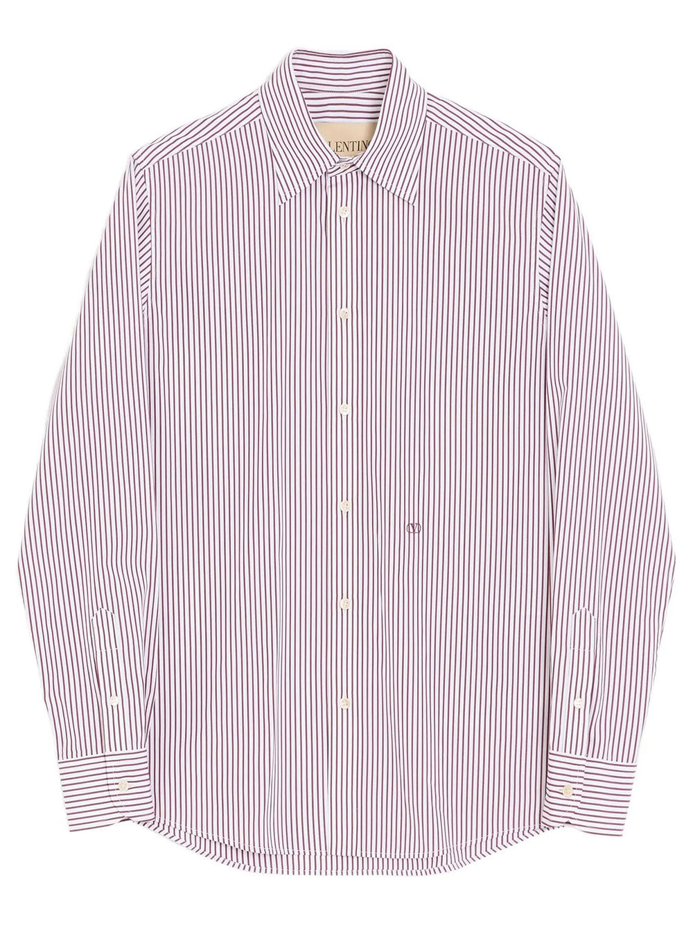 Valentino Garavani Men Valentino Cotton Poplin Striped Shirt With Vlogo Embroidery